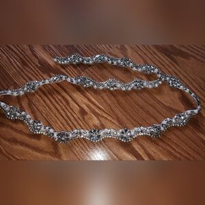 Iron On Elegant Silver and White Beaded Belt